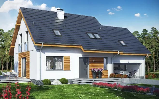 Projekt domu parterowego 120 m² z garażem i poddaszem użytkowym - szafranowy z katalogu Muratora